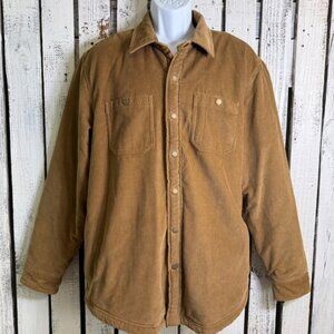 LL Bean Corduroy Sherpa Lined Shirt Jacket Men Large Tan Traditional Fit Snap Up